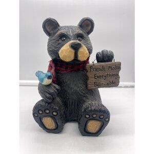 Friends Make Everything Bear-able Black Bear and Blue Bird Statue